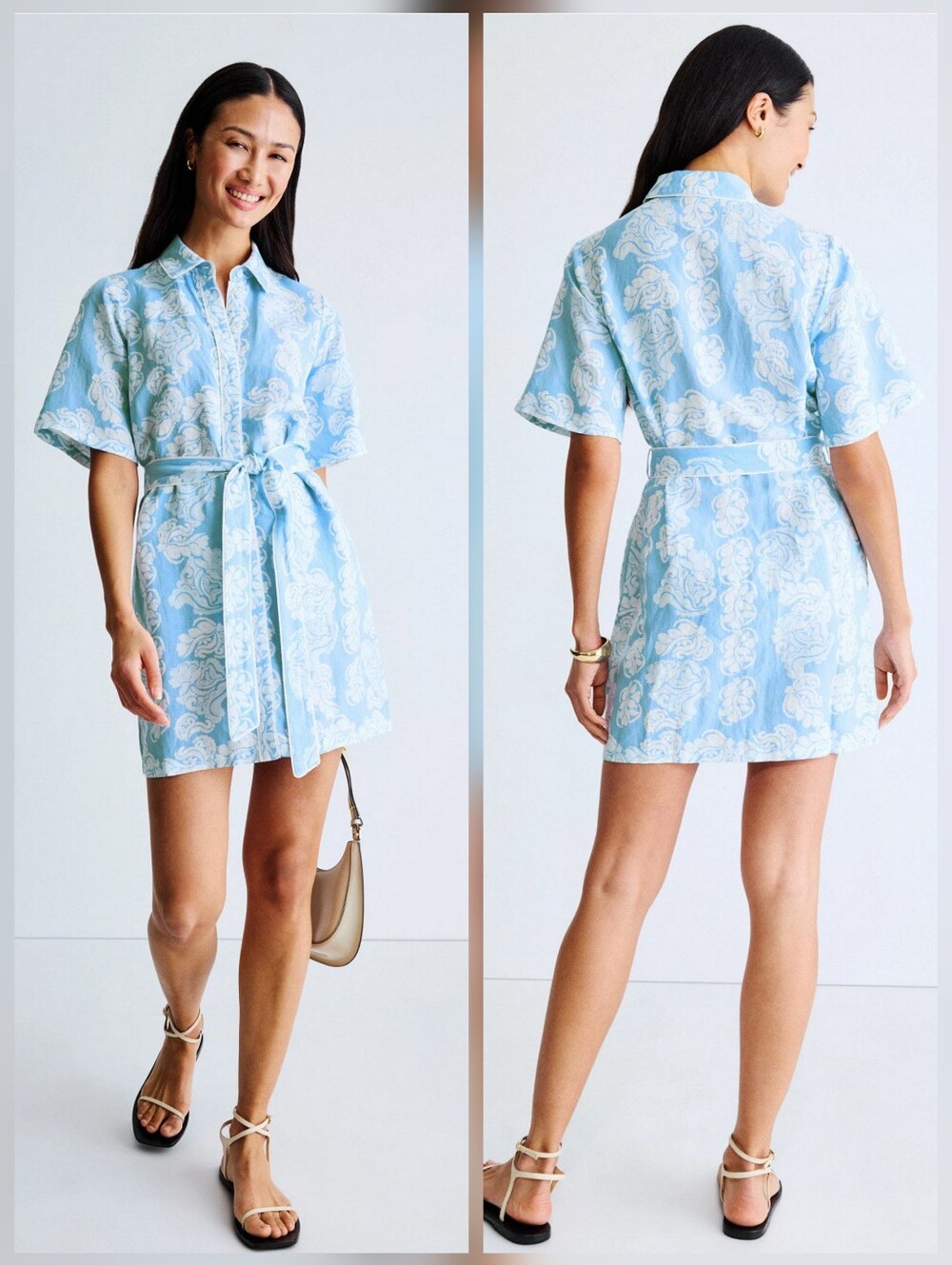 Peter Som Tie Waist Mini Shirt Casual Dress Collared Short Sleeve Button Size XS